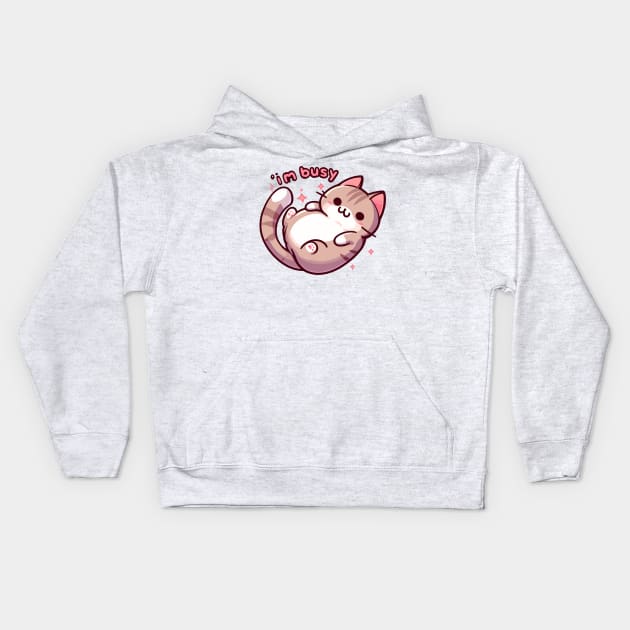 Kawaii Im busy cat Kids Hoodie by TomFrontierArt